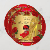 プリンセスベビーシャワーガール金ゴールドレッドローズハイヒールR 招待状 (正面/裏面)