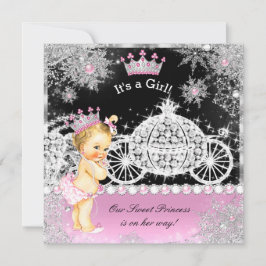 プリンセスベビーシャワーキャリッジピンクブラックブロンド 招待状