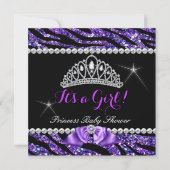 プリンセスベビーシャワーグリッターパープルゼブラボウ 招待状 (正面)