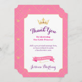 プリンセスベビーシャワーサンキューカード |ピンクガール サンキューカード (正面/裏面)