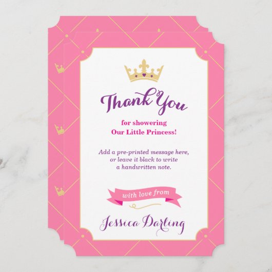 プリンセスベビーシャワーサンキューカード |ピンクガール サンキューカード (正面/裏面)