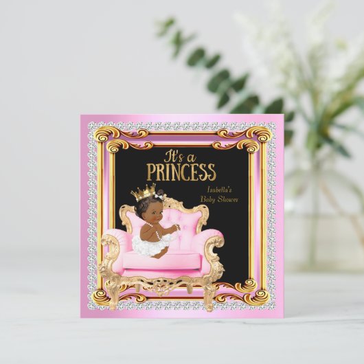 プリンセスベビーシャワーシルバーピンク金ゴールドチェアエスニック 招待状 (スタンド正面)