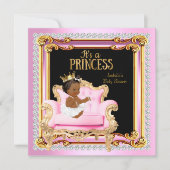 プリンセスベビーシャワーシルバーピンク金ゴールドチェアエスニック 招待状 (正面)