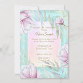 プリンセスベビーシャワーティール（緑がかった色）ピンク薄紫フローラ 招待状 (裏面)