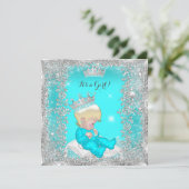 プリンセスベビーシャワーティール（緑がかった色）ブルーシルバーブロンド 招待状 (スタンド正面)