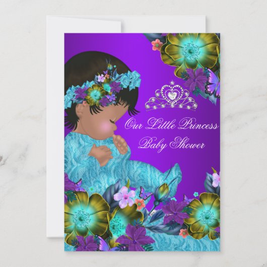 プリンセスベビーシャワーティール（緑がかった色）ブルーパープルガール招待状 招待状 (正面)