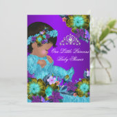 プリンセスベビーシャワーティール(緑がかった色)ブルーパープルガール招待状 招待状 (スタンド正面)