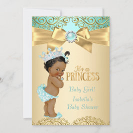 プリンセスベビーシャワーティール（緑がかった色）金ゴールドダマスクエスニック 招待状