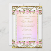 プリンセスベビーシャワーバラピンク金ゴールドホワイトブルネット 招待状 (裏面)