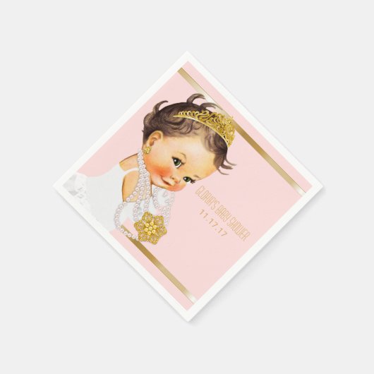 プリンセスベビーシャワーパーソナライズされた赤面ピンク金ゴールド スタンダードカクテルナプキン (角)