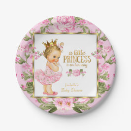 プリンセスベビーシャワーパーティー ピンク ゴールド ローズ フローラル ブロンド ペーパープレート