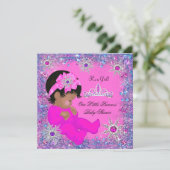 プリンセスベビーシャワーパープルピンクグリッター民族 招待状 (スタンド正面)