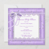 プリンセスベビーシャワーパープルボウレースジェムエスニック 招待状 (裏面)