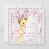 プリンセスベビーシャワーピンクサテンレースライトスキン 招待状 (正面)