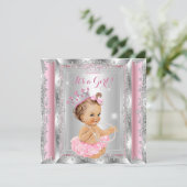 プリンセスベビーシャワーピンクシルバーツゥブルネット 招待状 (スタンド正面)