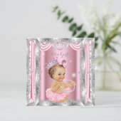 プリンセスベビーシャワーピンクシルバーバレリーナライト 招待状 (スタンド正面)