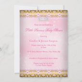 プリンセスベビーシャワーピンクツチュウ金ゴールドティアラブルネット 招待状 (裏面)