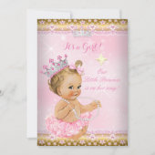 プリンセスベビーシャワーピンクツチュウ金ゴールドティアラブロンド 招待状 (正面)