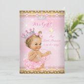 プリンセスベビーシャワーピンクツチュウ金ゴールドティアラブロンド 招待状 (スタンド正面)