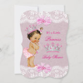 プリンセスベビーシャワーピンクバーラップレースブルネット 招待状 (正面)