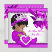 プリンセスベビーシャワーピンクパープルティアラ民族 招待状 (正面/裏面)