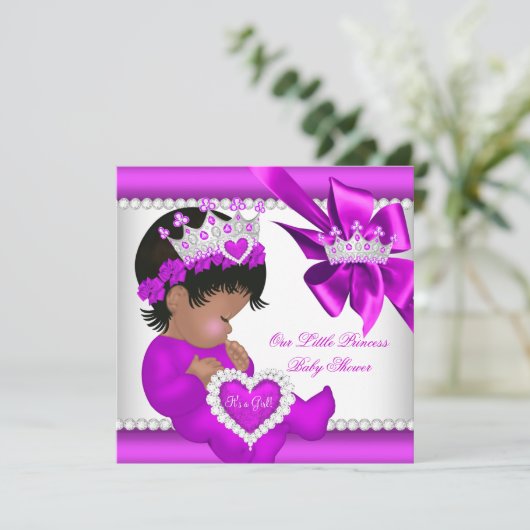 プリンセスベビーシャワーピンクパープルティアラ民族 招待状 (スタンド正面)