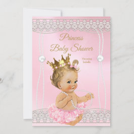 プリンセスベビーシャワーピンクパールレースブロンド 招待状