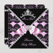 プリンセスベビーシャワーピンクブラックレースダイヤモンド 招待状 (正面/裏面)