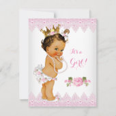 プリンセスベビーシャワーピンクローズレースホワイトブルネット 招待状 (正面)