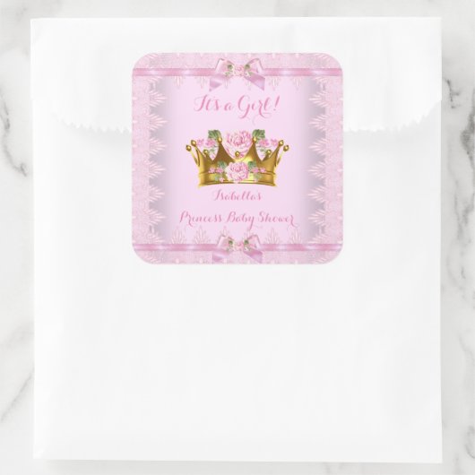 プリンセスベビーシャワーピンクローズレースボウ スクエアシール (バッグ)