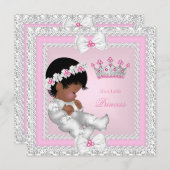 プリンセスベビーシャワーピンク白グレーダマスクエスニック 招待状 (正面/裏面)