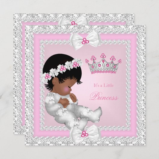 プリンセスベビーシャワーピンク白グレーダマスクエスニック 招待状 (正面/裏面)