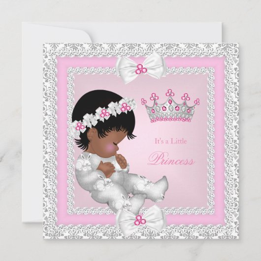 プリンセスベビーシャワーピンク白グレーダマスクエスニック 招待状 (正面)
