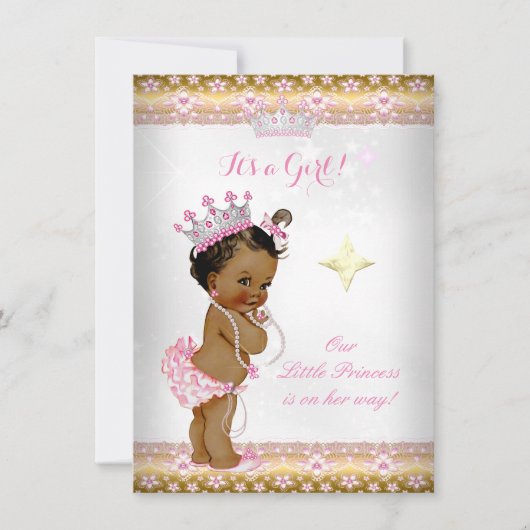 プリンセスベビーシャワーピンク白金ゴールドティアラ民族 招待状 (正面)