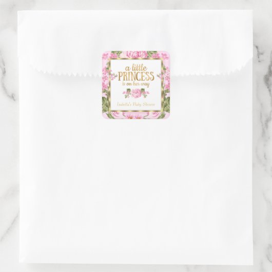 プリンセスベビーシャワーピンク金ゴールドバラフローラシール スクエアシール (バッグ)