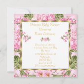 プリンセスベビーシャワーピンク金ゴールドバラフローラブロンド 招待状 (裏面)