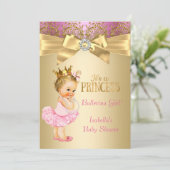 プリンセスベビーシャワーピンク金ゴールドバレリナブロンド 招待状 (スタンド正面)