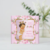 プリンセスベビーシャワーピンク金ゴールドフローラブルネット 招待状 (スタンド正面)