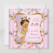 プリンセスベビーシャワーピンク金ゴールドフローラブルネット 招待状 (正面)