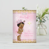 プリンセスベビーシャワーピンク金ゴールドレースティアラエスニック 招待状 (スタンド正面)