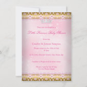 プリンセスベビーシャワーピンク金ゴールドレースティアラエスニック 招待状 (裏面)