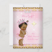 プリンセスベビーシャワーピンク金ゴールドレースティアラエスニック 招待状 (正面)