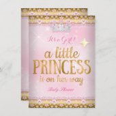 プリンセスベビーシャワーピンク金箔レースティアラ 招待状 (正面/裏面)