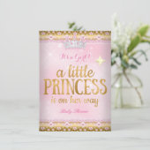 プリンセスベビーシャワーピンク金箔レースティアラ 招待状 (スタンド正面)