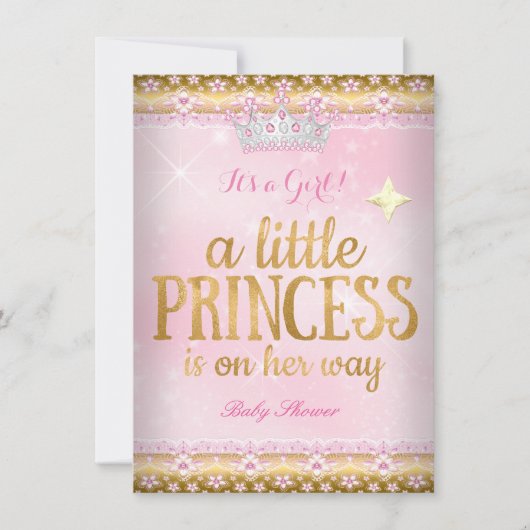 プリンセスベビーシャワーピンク金箔レースティアラ 招待状 (正面)