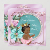 プリンセスベビーシャワーフローラティール（緑がかった色）ピンクエスニック 招待状 (正面/裏面)