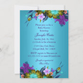 プリンセスベビーシャワーブルーティール（緑がかった色）パープルガール招待状 招待状 (裏面)