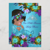 プリンセスベビーシャワーブルーティール（緑がかった色）パープルガール招待状 招待状 (正面/裏面)