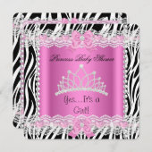 プリンセスベビーシャワーベビーガールピンクゼブラ2 招待状 (正面/裏面)