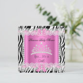 プリンセスベビーシャワーベビーガールピンクゼブラ2 招待状 (スタンド正面)